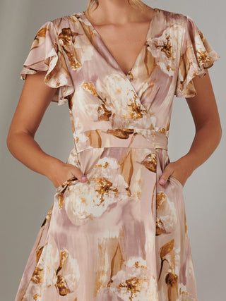 Wrap Front Midi Dress, Dusty Pink