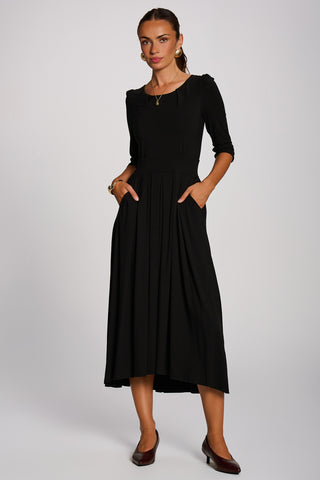 3/4 Sleeve Modal Viscose Midi Dress, Black