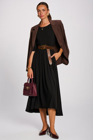 3/4 Sleeve Modal Viscose Midi Dress, Black
