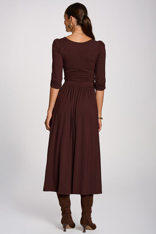 3/4 Sleeve Modal Viscose Midi Dress, Brown