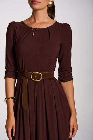 3/4 Sleeve Modal Viscose Midi Dress, Brown