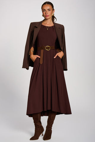 3/4 Sleeve Modal Viscose Midi Dress, Brown