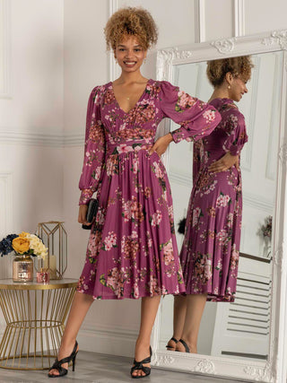 Phoebe Long Sleeve Mesh Dress, Mauve Purple