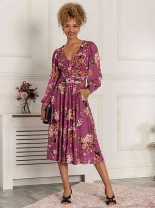 Phoebe Long Sleeve Mesh Dress, Mauve Purple