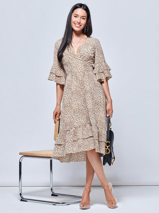 Litzy Print Flute Sleeve Midi Dress, Animal Multi