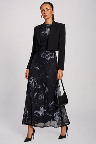 Multiway Neckline Mesh Maxi Dress, Black Floral