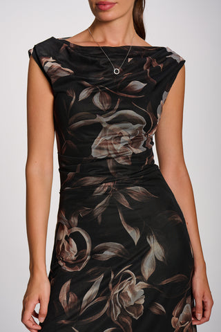 Multiway Neckline Mesh Maxi Dress, Brown Floral