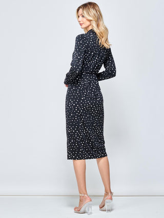 Spot Print Wrap Midi Shirt Dress, Black Spot