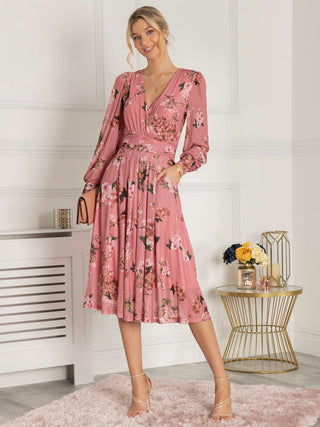 Eileen Long Sleeve Mesh Dress, Pink Floral