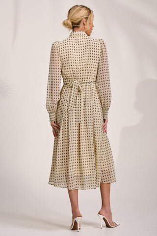Chiffon Print Ruffled Shirt Dress, Beige Paisley