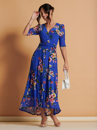 Haizley Floral Print Mesh Maxi Dress, Royal Multi