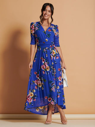 Haizley Floral Print Mesh Maxi Dress, Royal Multi