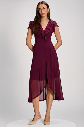 Ruffled Mesh Maxi Dress, Dark Purple