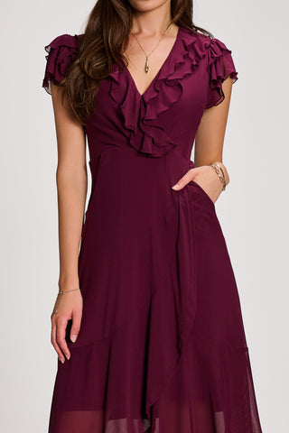 Ruffled Mesh Maxi Dress, Dark Purple