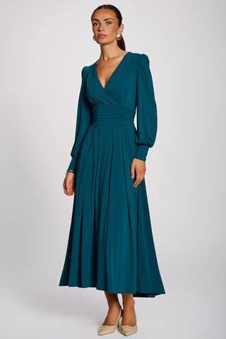 Long Sleeve Soft Jersey Maxi Dress, Teal