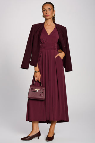 3/4 Sleeve Plain Jersey Maxi Dress, Burgundy