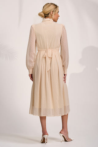 Textured Chiffon Long Sleeve Shirt Dress, Cloud White