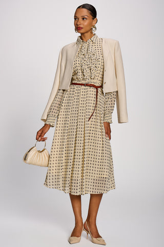 Chiffon Print Ruffled Shirt Dress, Beige Paisley