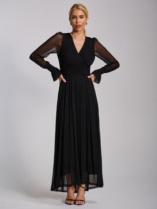Mesh long sleeve maxi dress, Black