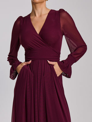 Mesh long sleeve maxi dress, Dark Purple