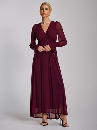 Mesh long sleeve maxi dress, Dark Purple