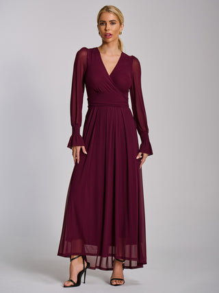 Mesh long sleeve maxi dress, Dark Purple