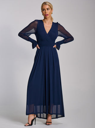 Mesh long sleeve maxi dress, Navy
