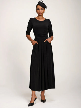 3/4 Sleeve Plain Jersey Maxi Dress, Black
