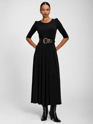 3/4 Sleeve Plain Jersey Maxi Dress, Black