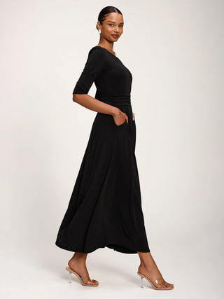 3/4 Sleeve Plain Jersey Maxi Dress, Black