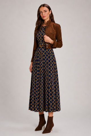 3/4 Sleeve Printed Jersey Maxi Dress, Navy Geo