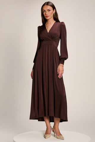 Long Sleeve Slinky Jersey Maxi Dress, Brown