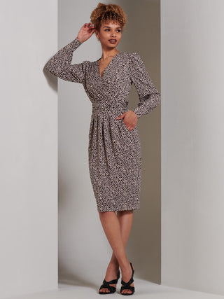 Gwen Print Long Sleeve Pegged Dress, Animal Multi