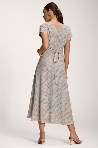 Check Print Maxi Dress, Blue Check