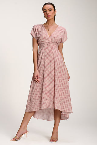 Check Print Maxi Dress, Pink Check