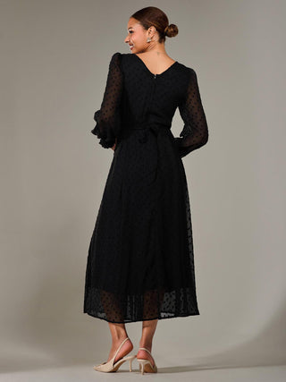 Long Sleeve Chiffon Midaxi Dress, Black