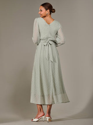 Long Sleeve Chiffon Midaxi Dress, Light Green