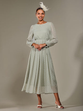 Long Sleeve Chiffon Midaxi Dress, Light Green