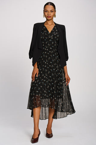 Chiffon Pleated Maxi Dress, Black Floral