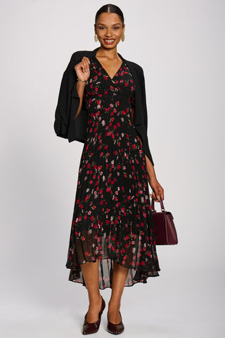 Chiffon Pleated Maxi Dress, Red Floral