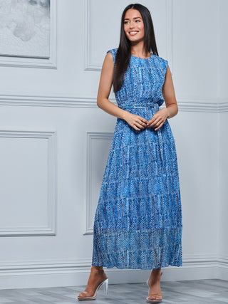 Hollyn Pleated Chiffon Maxi Dress, Blue Abstract