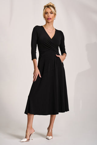 Fit and Flare Jersey Midi Dress, Black