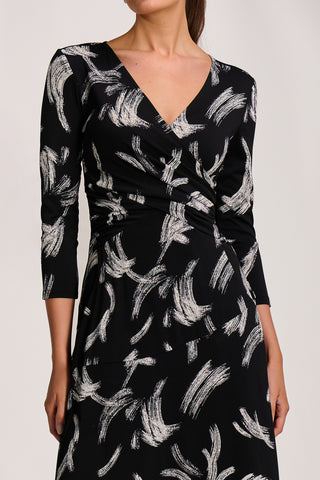 Fit and Flare Jersey Midi Dress, Black Abstract