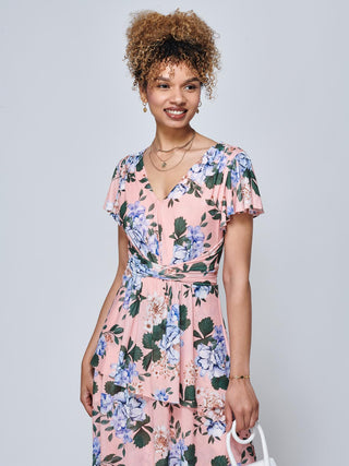 Danica Tiered Hem Mesh Maxi Dress, Pink Multi