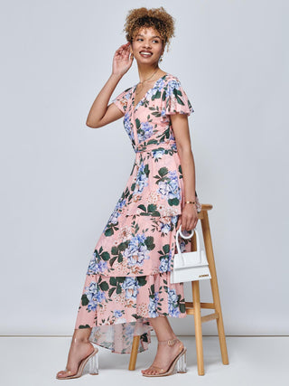 Danica Tiered Hem Mesh Maxi Dress, Pink Multi