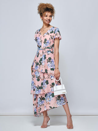 Danica Tiered Hem Mesh Maxi Dress, Pink Multi