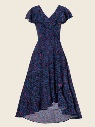 Luciana Frilly Dip Leopard Maxi Dress, Blue