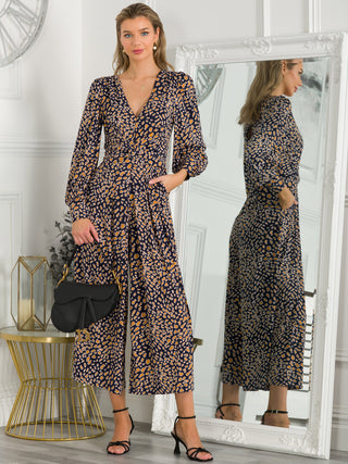 Kylie Long Sleeve Jumpsuit, Navy Animal