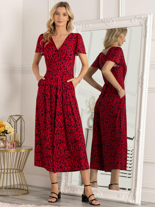 Sandra Cap Sleeve Culotte Jumpsuit, Red Animal