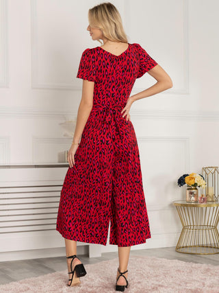 Sandra Cap Sleeve Culotte Jumpsuit, Red Animal